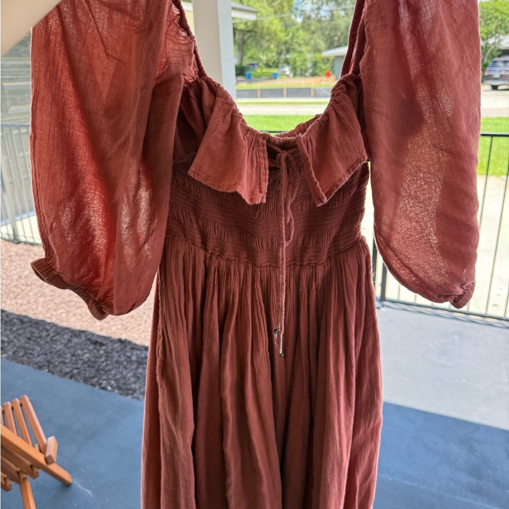 Free People Long Sleeve Oasis Midi Dress in Auburn color | S